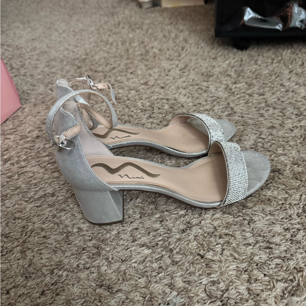 Nina Silver Heels with Ankle Strap